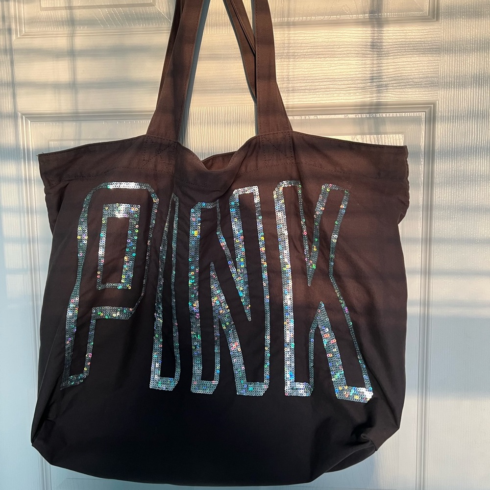 PINK Victoria's Secret Black Tote with Glittering Silver Logo